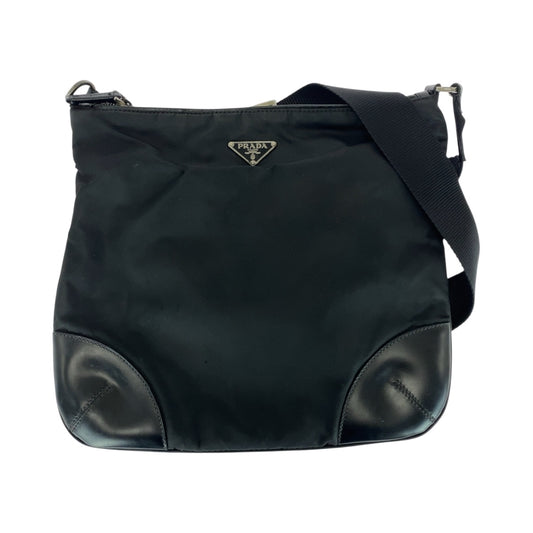 20765
PRADA プラダ テスート 三角ロゴプレート ブラック 黒 シルバー金具 ナイロン / レザー ショルダーバッグ メッセンジャーバッグ レディース ABP35