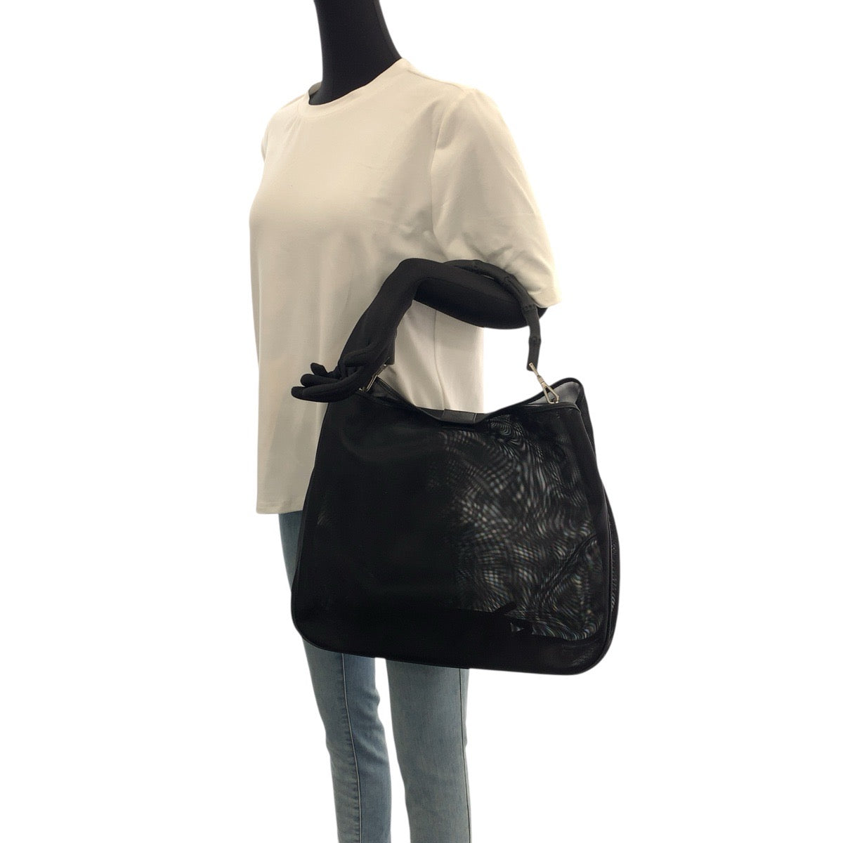 20766
GUCCI グッチ バンブー メッシュ ブラック 黒 シルバー金具 ナイロン / レザー 001.5577 トートバッグ ハンドバッグ レディース ABP28