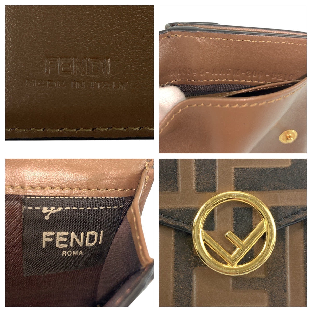 20770
FENDI フェンディ ズッカ エフイズフェンディ ブラウン ゴールド金具 レザー 3M0395AAFM2098210 折財布 コンパクトウォレット レディース AB16