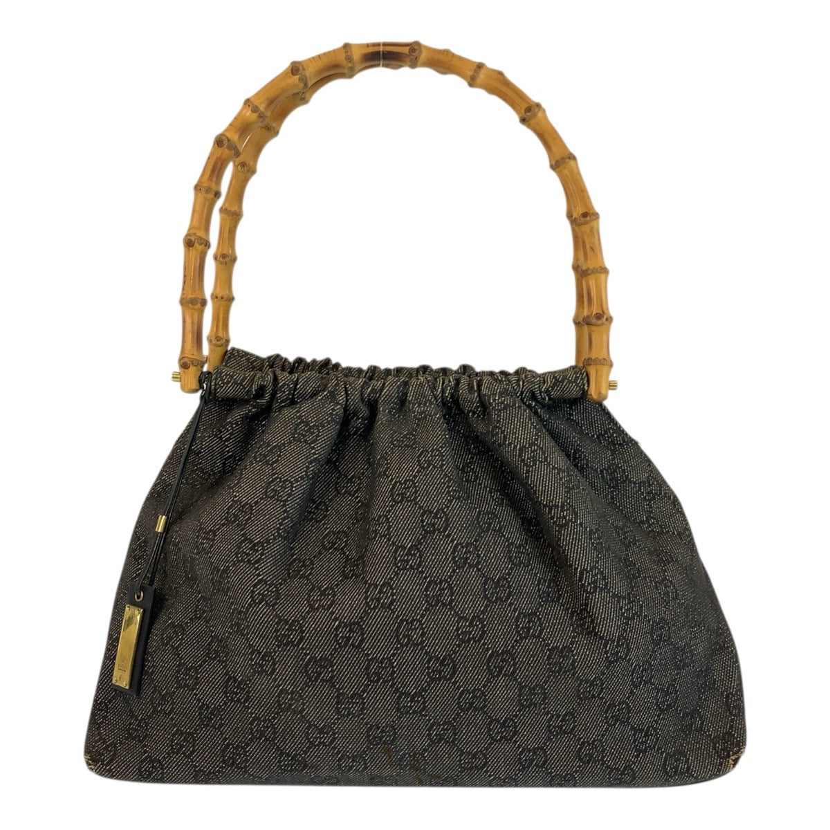 20774
GUCCI Bamboo Black Gold Hardware GG Canvas 92708 Handbag Women's AB22