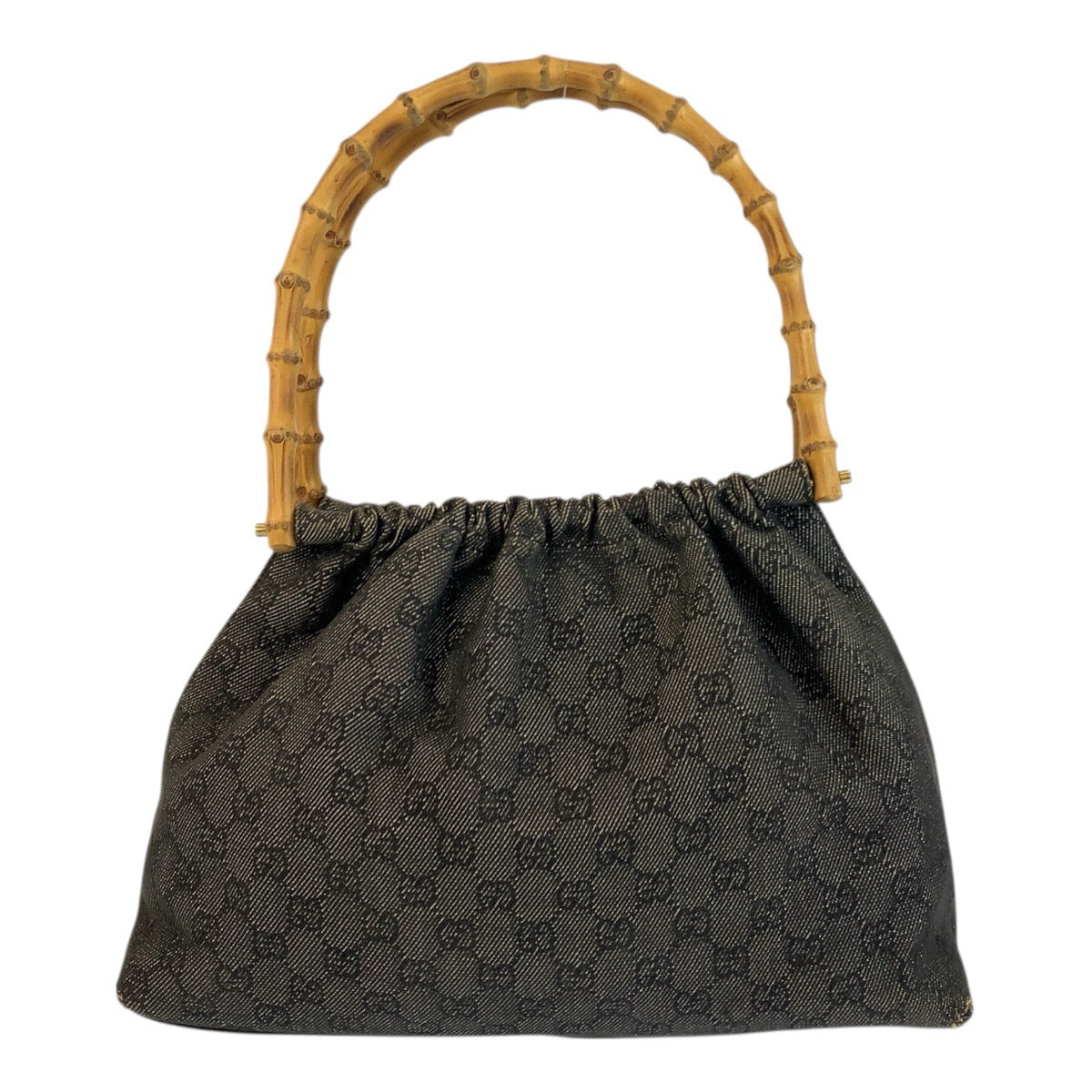 20774
GUCCI Bamboo Black Gold Hardware GG Canvas 92708 Handbag Women's AB22