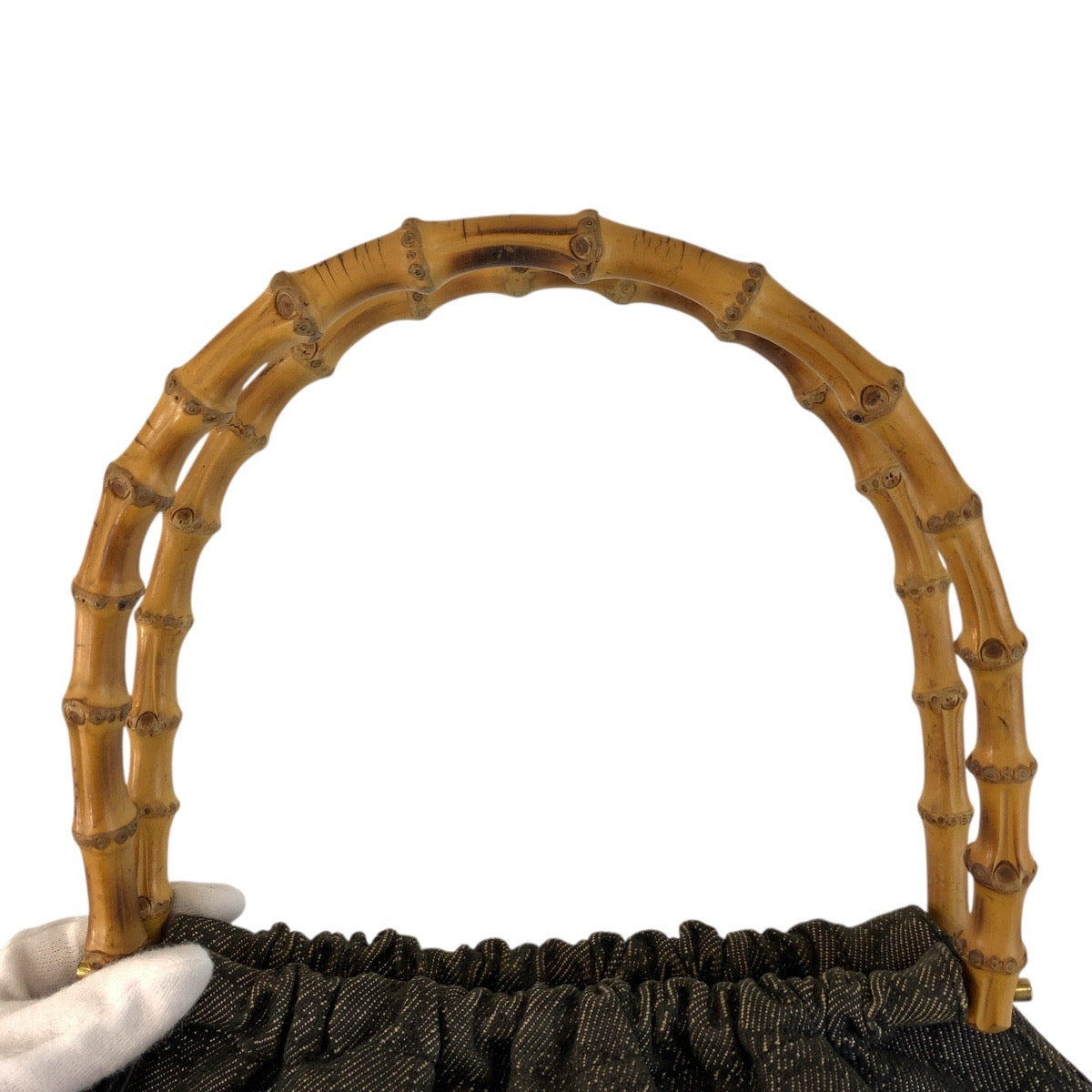 20774
GUCCI Bamboo Black Gold Hardware GG Canvas 92708 Handbag Women's AB22