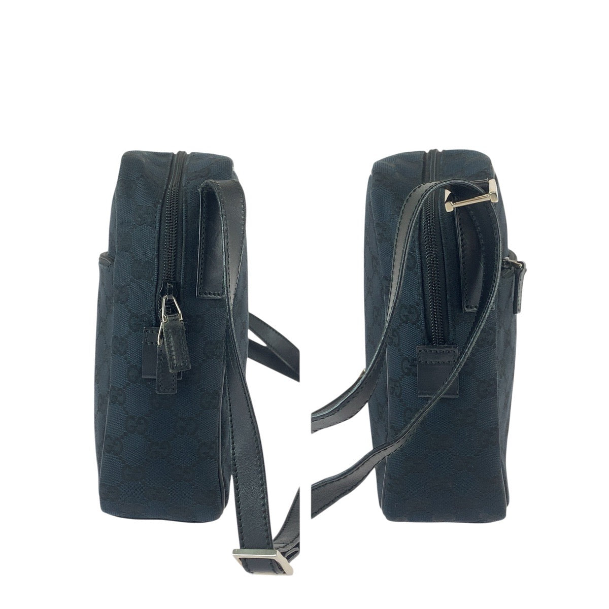 20776
GUCCI Black Silver Hardware GG Canvas / Leather 018.1612 Shoulder Bag Messenger Bag Women's ABP35