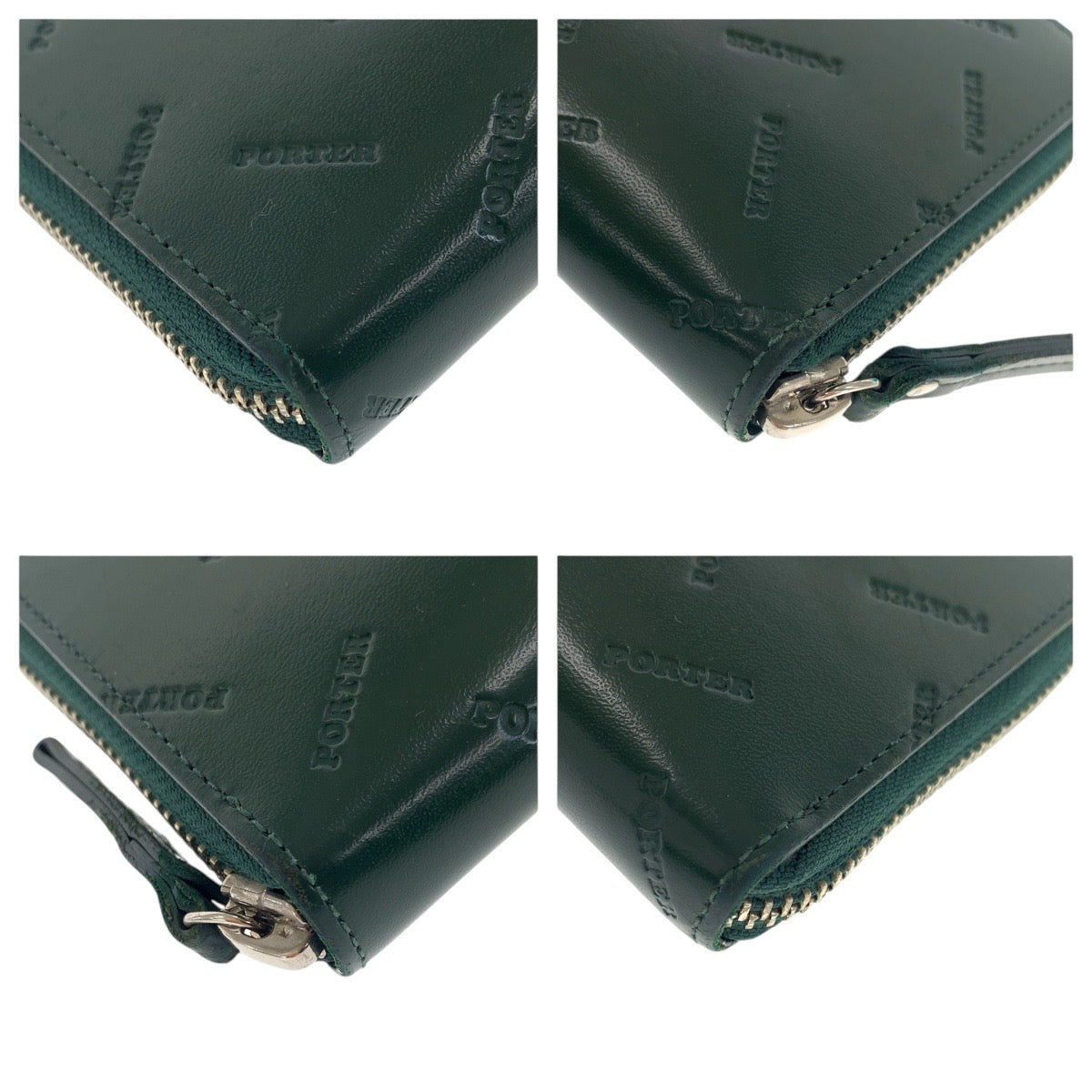 20781
PORTER Enchase Green Silver Hardware Leather Long Wallet Round Zipper Men's ABP3