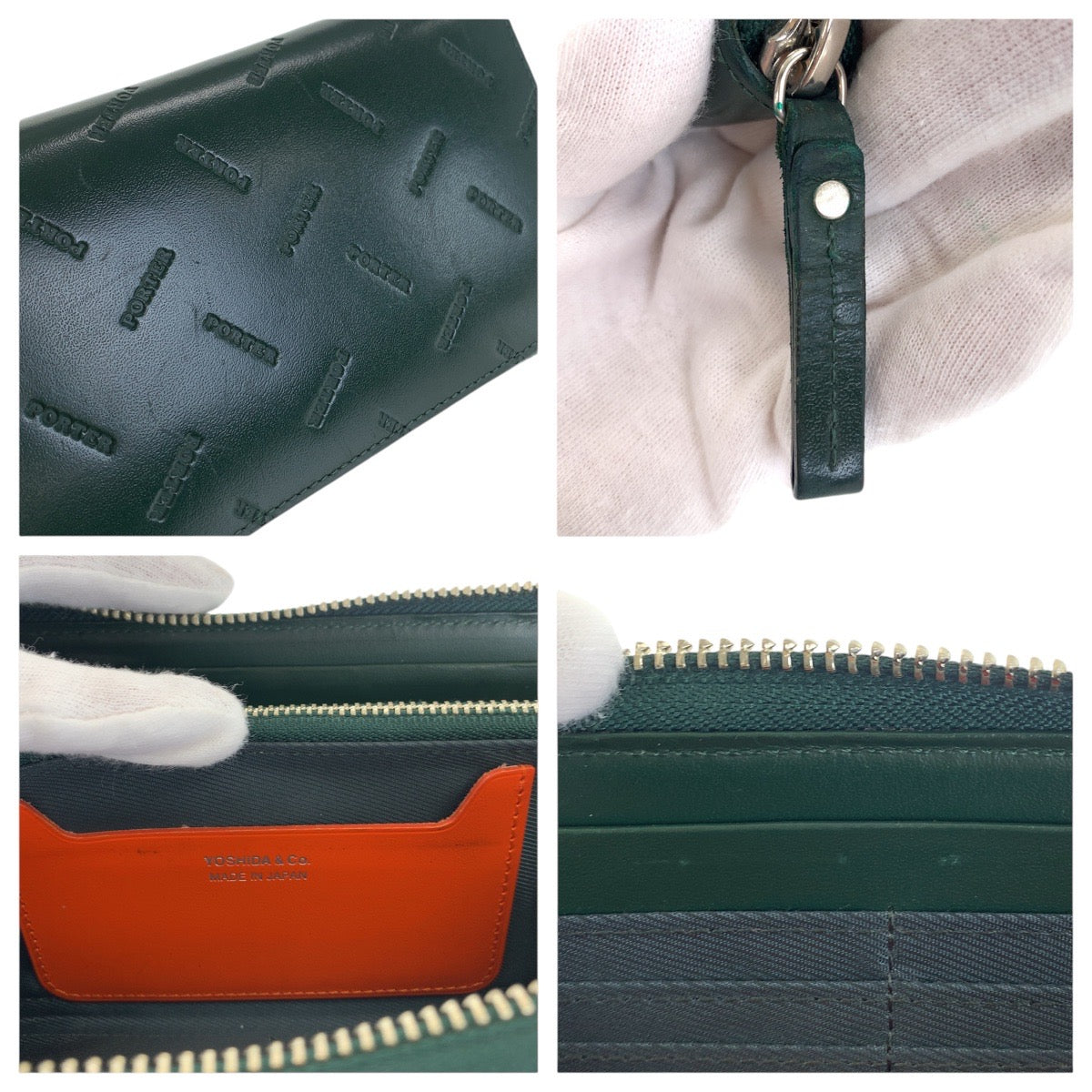 20781
PORTER Enchase Green Silver Hardware Leather Long Wallet Round Zipper Men's ABP3