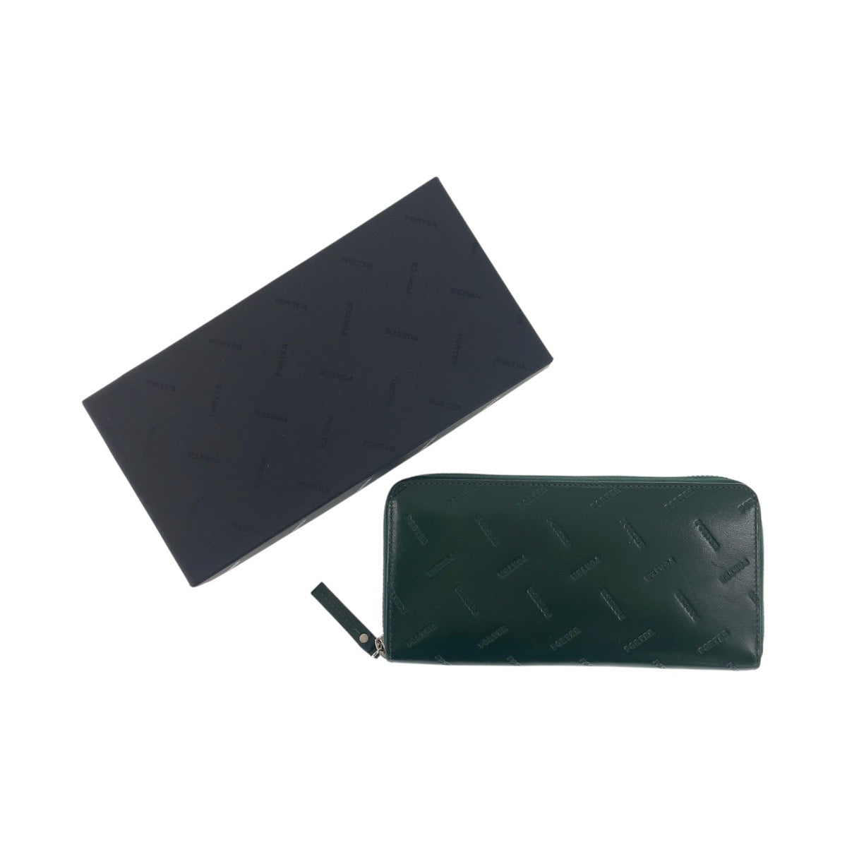 20781
PORTER Enchase Green Silver Hardware Leather Long Wallet Round Zipper Men's ABP3