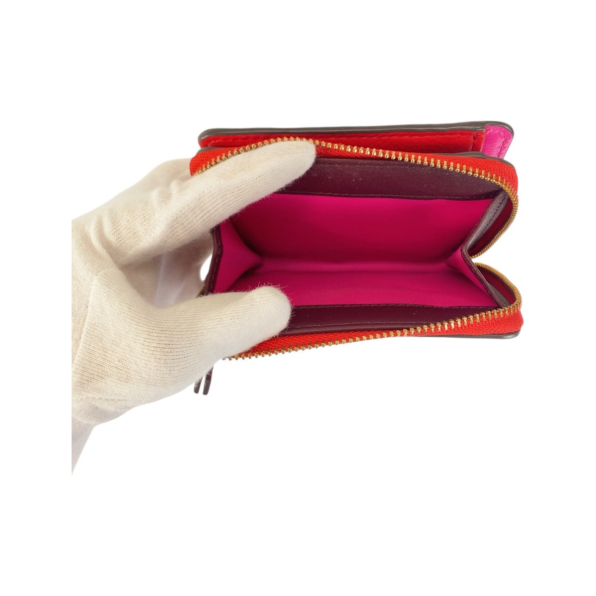 20782
Tory Burch トリーバーチ ペリー オレンジ ビビットピンク レッド レザー 折財布 コンパクトウォレット レディース A7