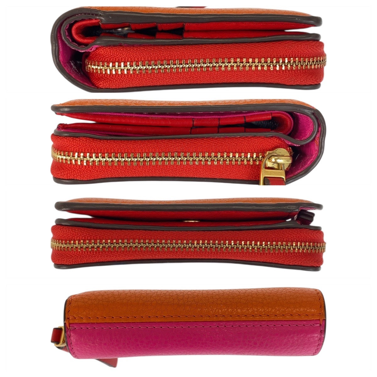 20782
Tory Burch トリーバーチ ペリー オレンジ ビビットピンク レッド レザー 折財布 コンパクトウォレット レディース A7