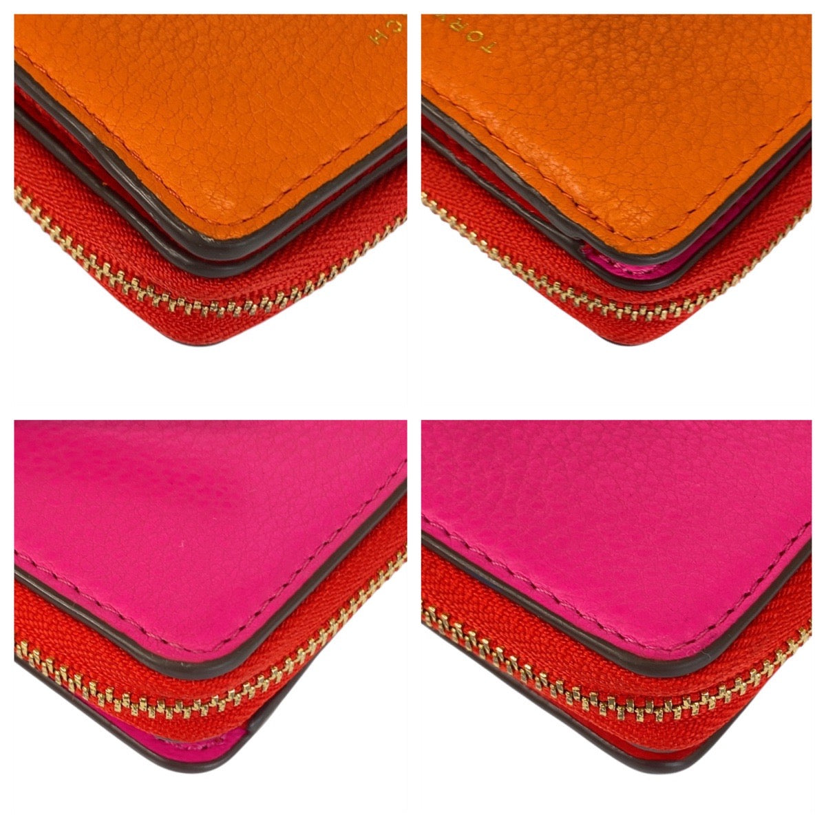 20782
Tory Burch トリーバーチ ペリー オレンジ ビビットピンク レッド レザー 折財布 コンパクトウォレット レディース A7