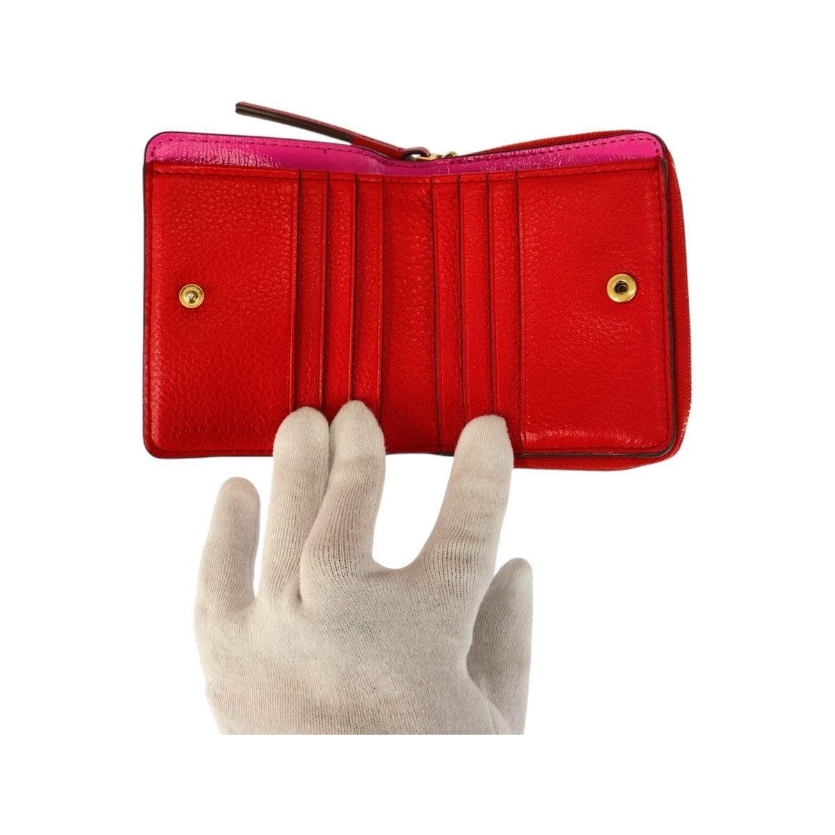 20782
Tory Burch トリーバーチ ペリー オレンジ ビビットピンク レッド レザー 折財布 コンパクトウォレット レディース A7