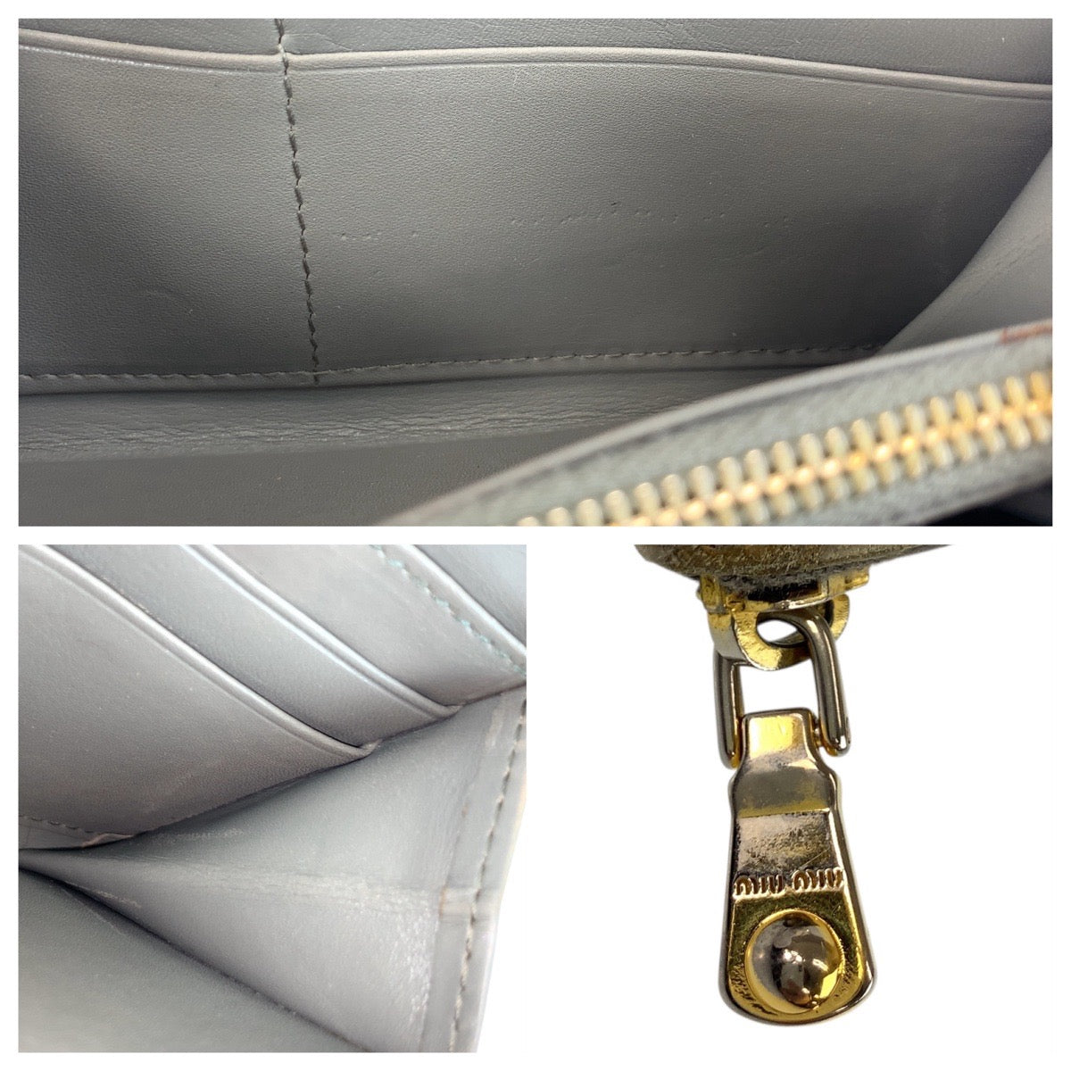 20784
MIUMIU ミュウミュウ 型押し グレー ゴールド金具 レザー 長財布 ロングウォレット レディース ABP8