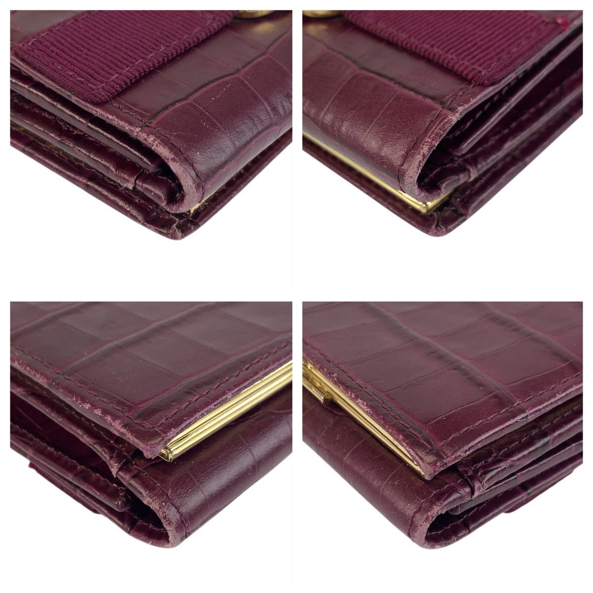 20787
Salvatore Ferragamo サルヴァトーレフェラガモ ヴァラ 型押し ワインレッド ゴールド金具 レザー 折財布 コンパクトウォレット レディース ABP9