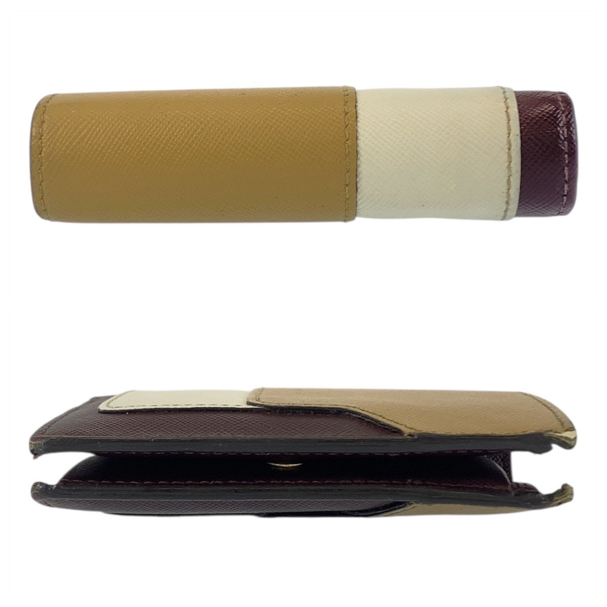 20789
MARNI マルニ ベージュ ブラウン ゴールド金具 レザー 折財布 コンパクトウォレット レディース AB9