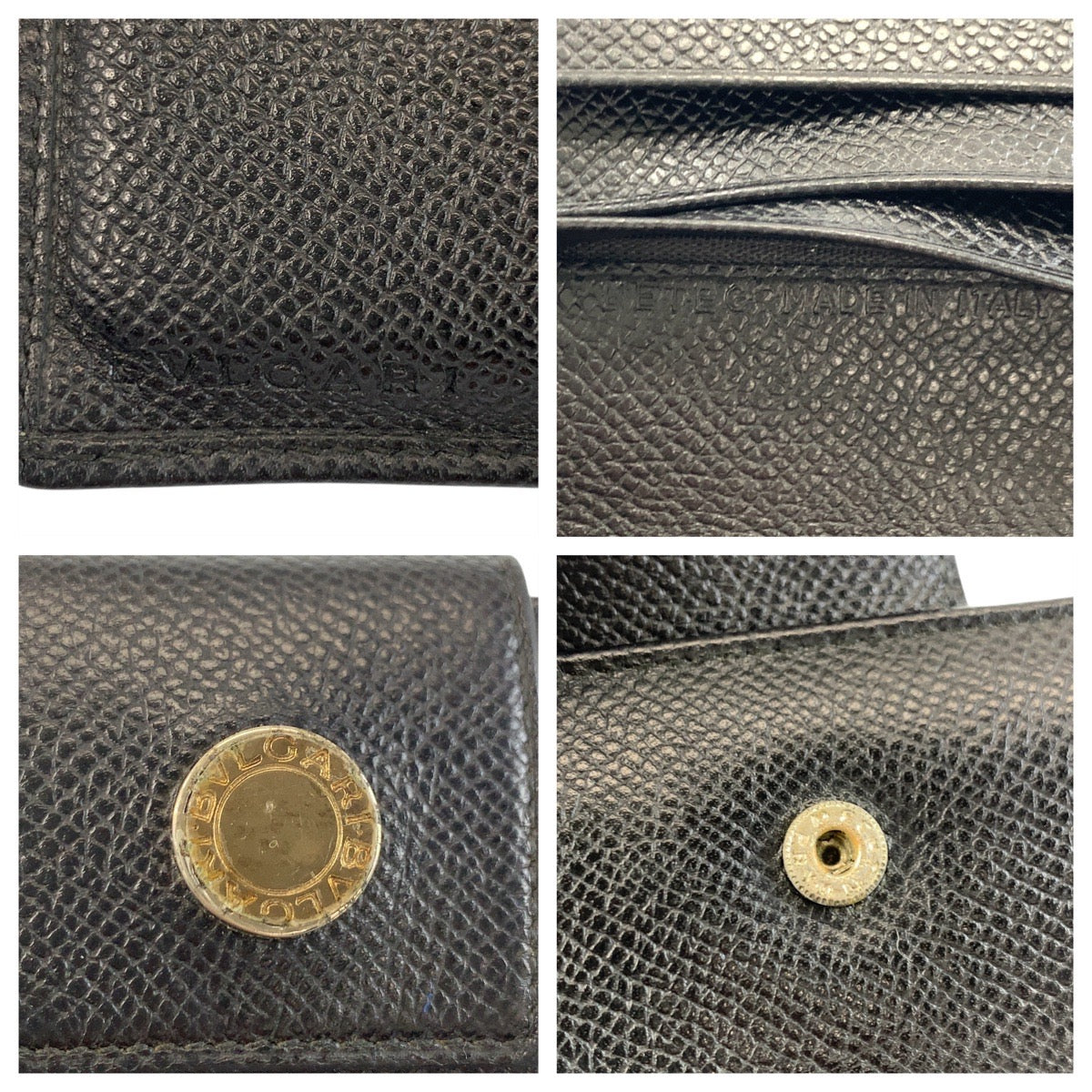 20790
BVLGARI ブルガリ ブラック 黒 シルバー金具 レザー 折財布 コンパクトウォレット レディース AB9