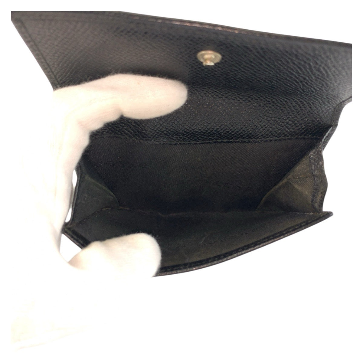 20790
BVLGARI ブルガリ ブラック 黒 シルバー金具 レザー 折財布 コンパクトウォレット レディース AB9