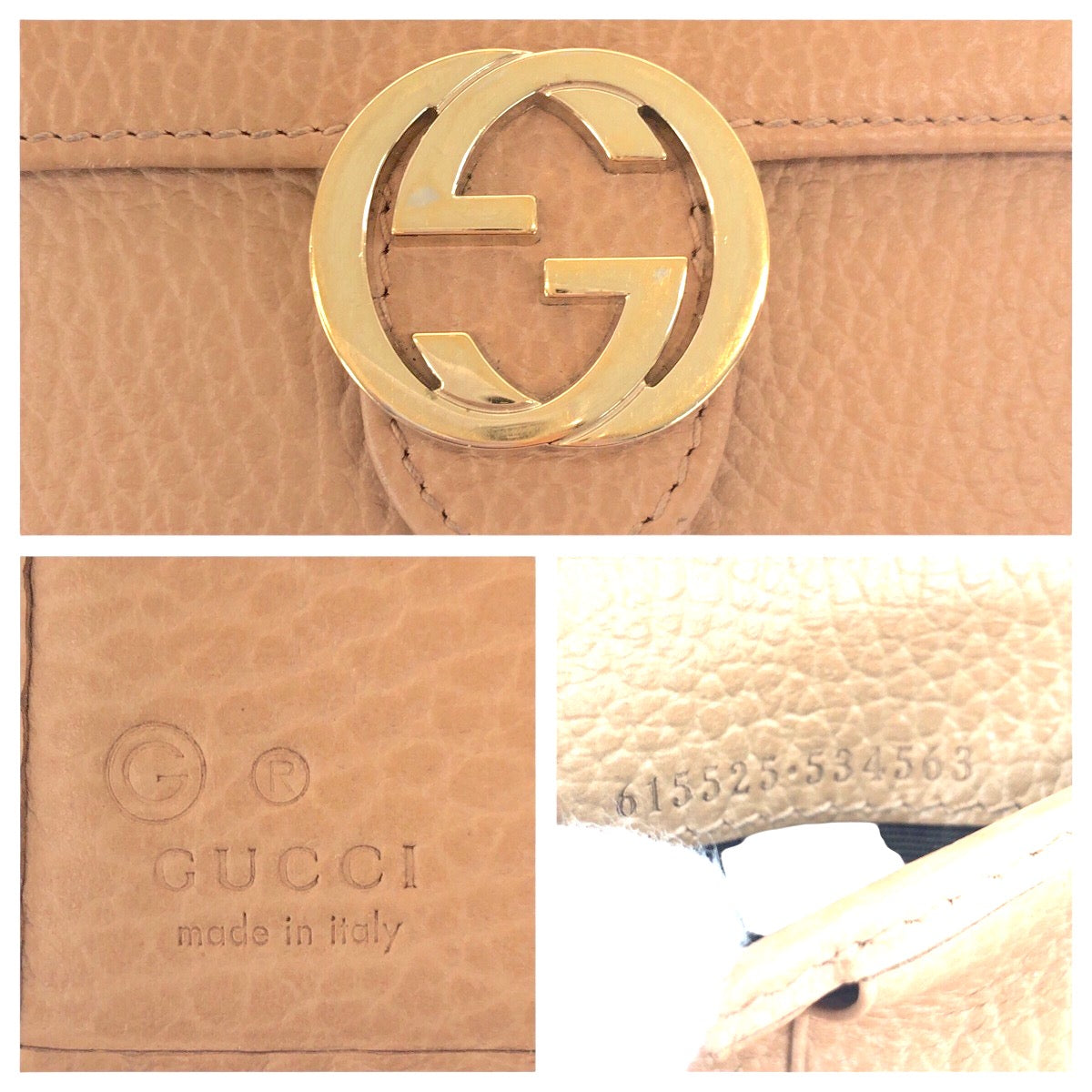 20792
GUCCI グッチ インターロッキング ベージュ ゴールド金具 レザー 615525 折財布 コンパクトウォレット レディース ABP20