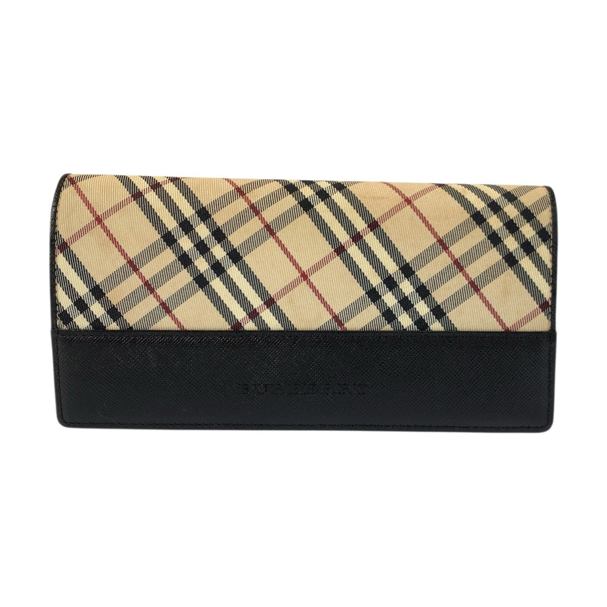 20793
BURBERRY バーバリー チェック柄 ベージュ ブラック キャンバス / レザー 長財布 ロングウォレット レディース AB9