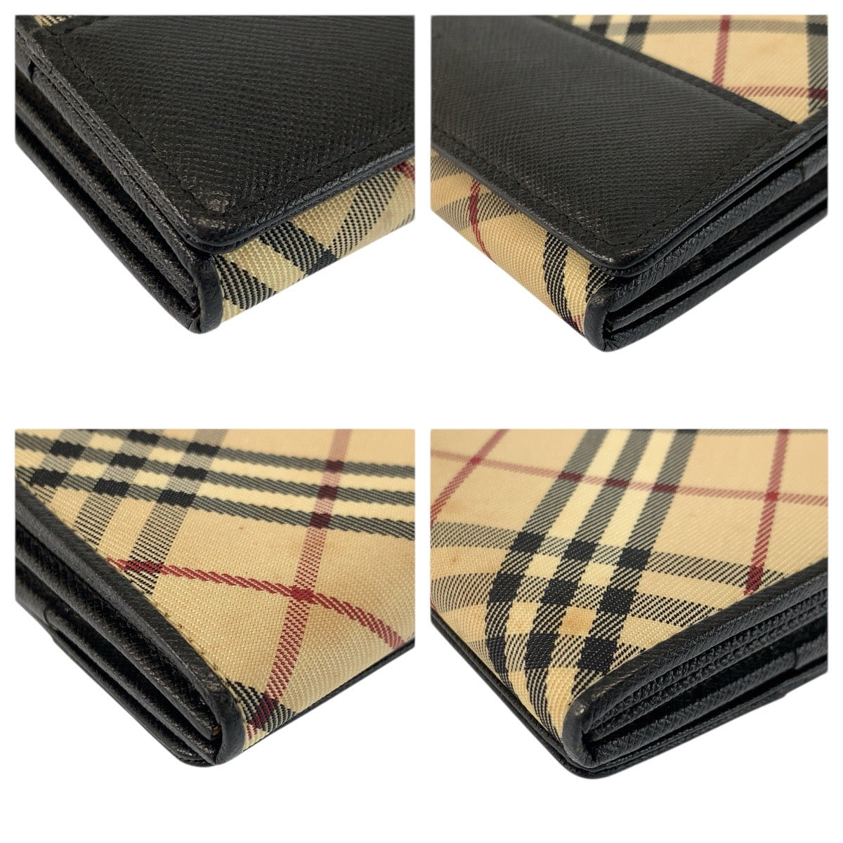 20793
BURBERRY バーバリー チェック柄 ベージュ ブラック キャンバス / レザー 長財布 ロングウォレット レディース AB9