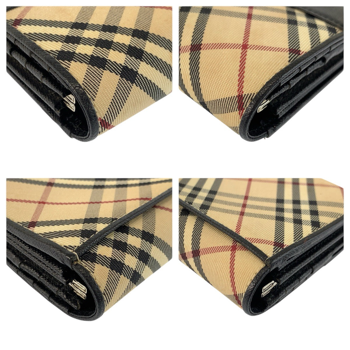 20793
BURBERRY バーバリー チェック柄 ベージュ ブラック キャンバス / レザー 長財布 ロングウォレット レディース AB9