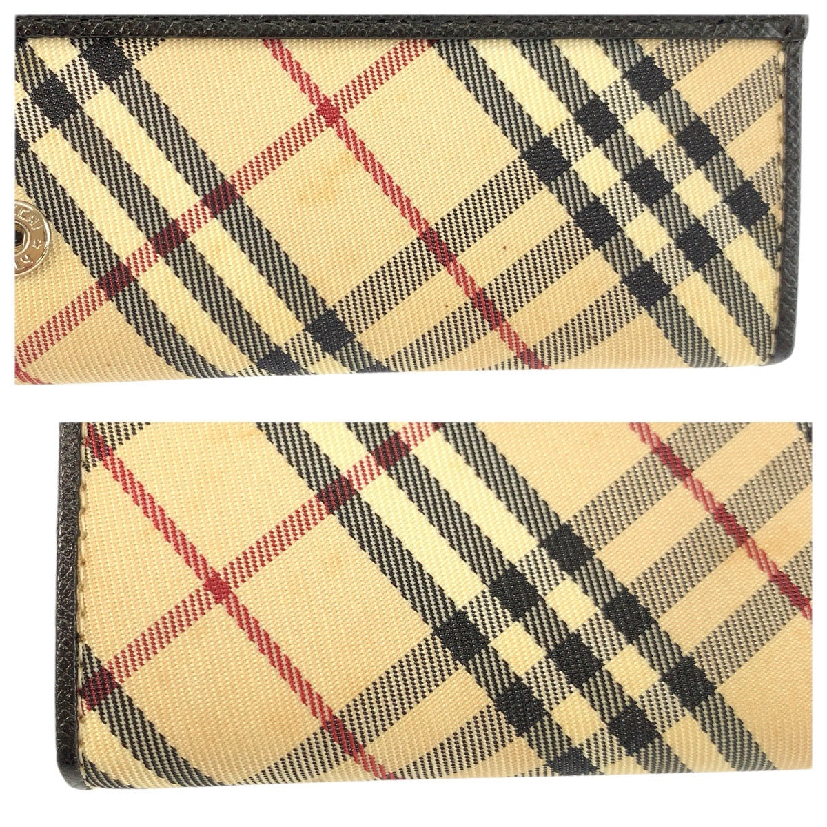 20793
BURBERRY バーバリー チェック柄 ベージュ ブラック キャンバス / レザー 長財布 ロングウォレット レディース AB9