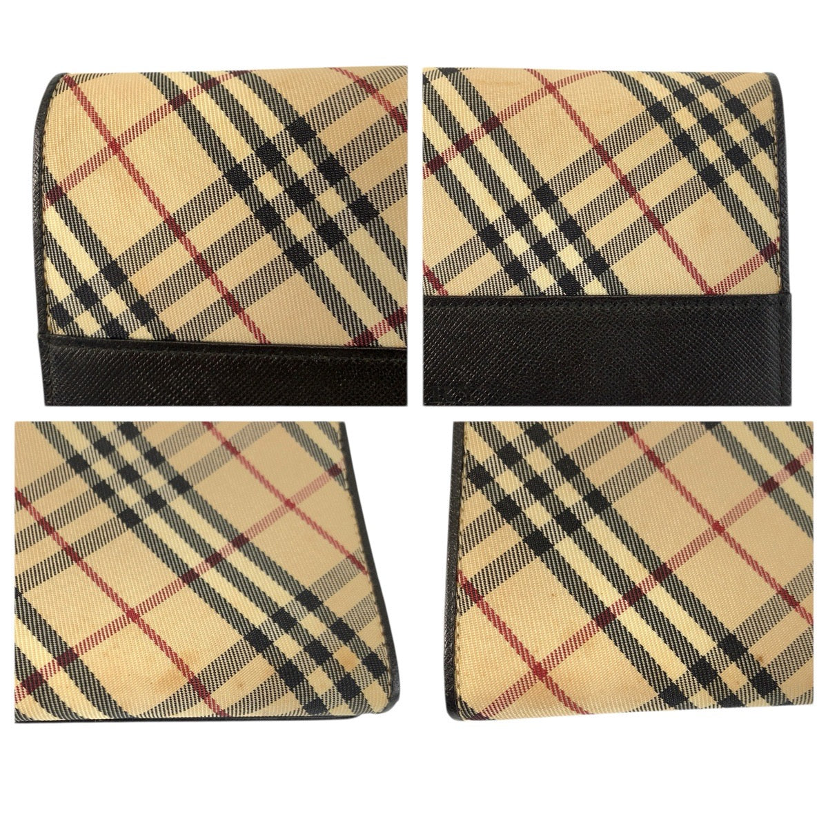 20793
BURBERRY バーバリー チェック柄 ベージュ ブラック キャンバス / レザー 長財布 ロングウォレット レディース AB9