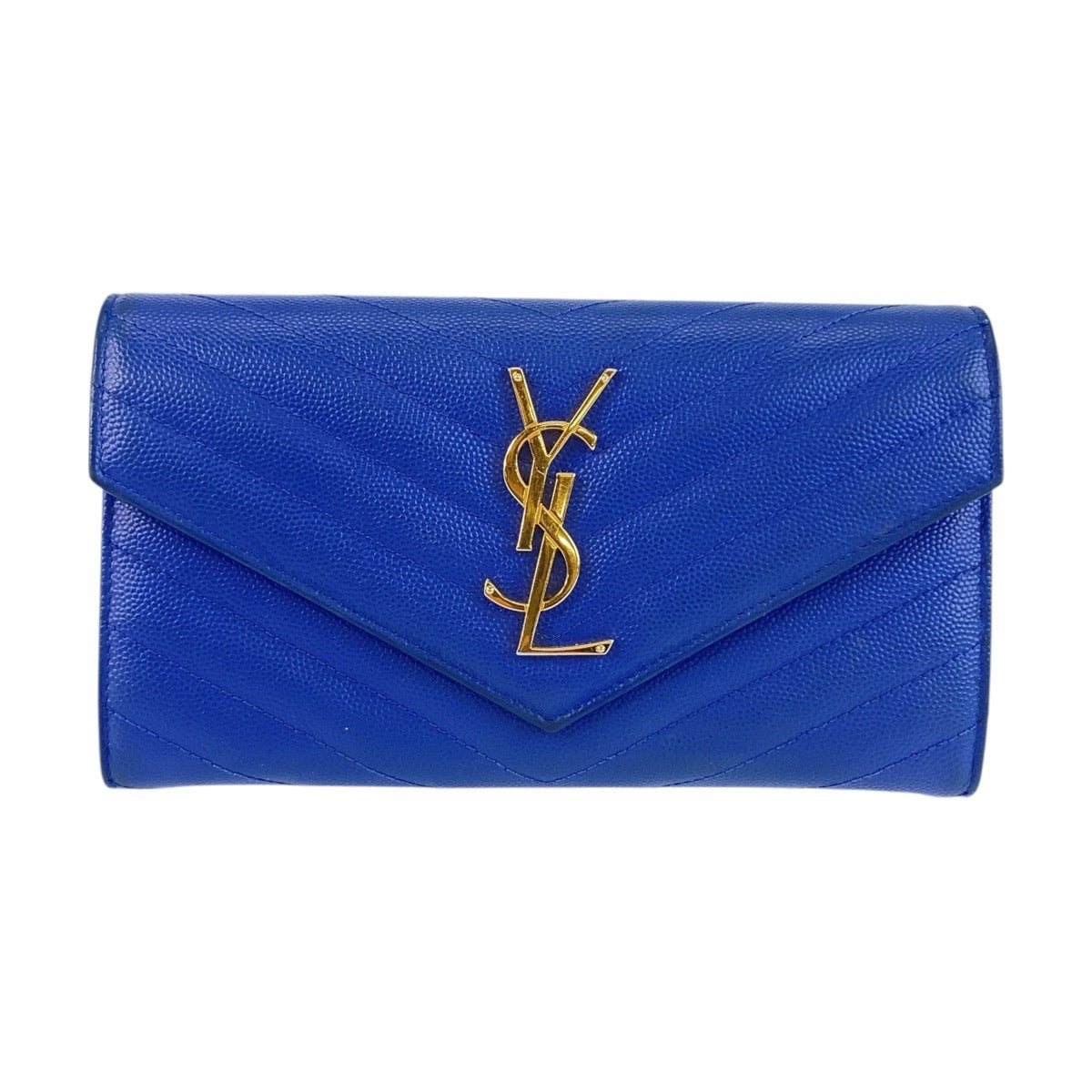 20795
SAINT LAURENT PARIS サンローランパリ YSL ラップウォレット カサンドラ Vステッチ ブルー ゴールド金具 レザー CER3722640116 長財布 ロングウォレット レディース AB