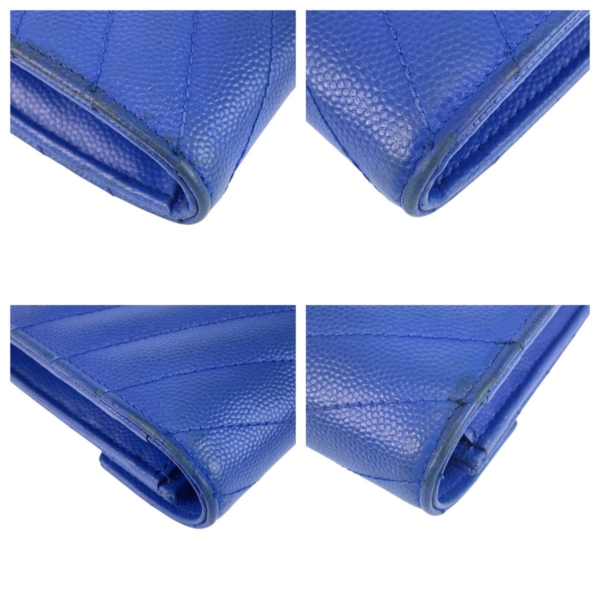 20795
SAINT LAURENT PARIS サンローランパリ YSL ラップウォレット カサンドラ Vステッチ ブルー ゴールド金具 レザー CER3722640116 長財布 ロングウォレット レディース AB