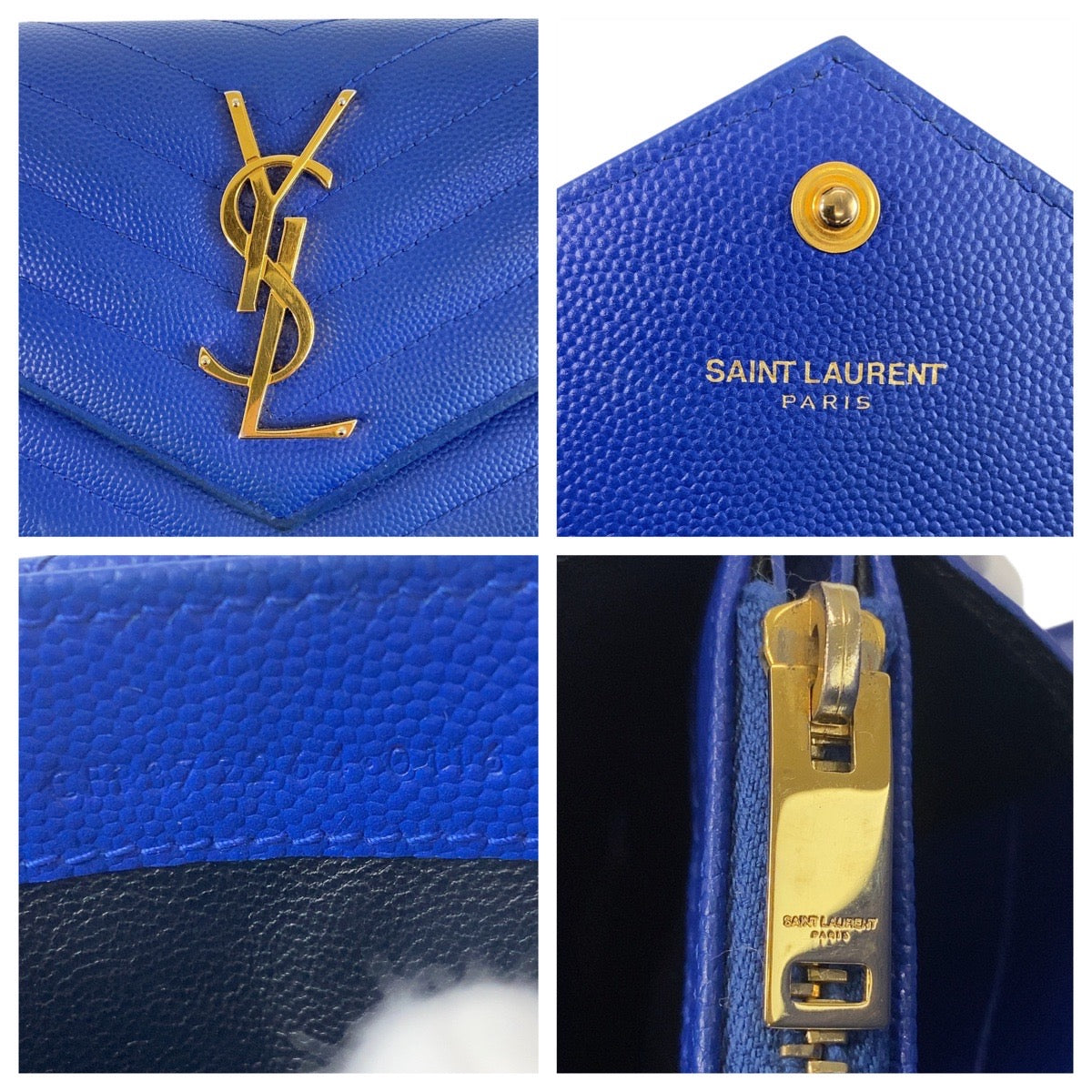 20795
SAINT LAURENT PARIS サンローランパリ YSL ラップウォレット カサンドラ Vステッチ ブルー ゴールド金具 レザー CER3722640116 長財布 ロングウォレット レディース AB