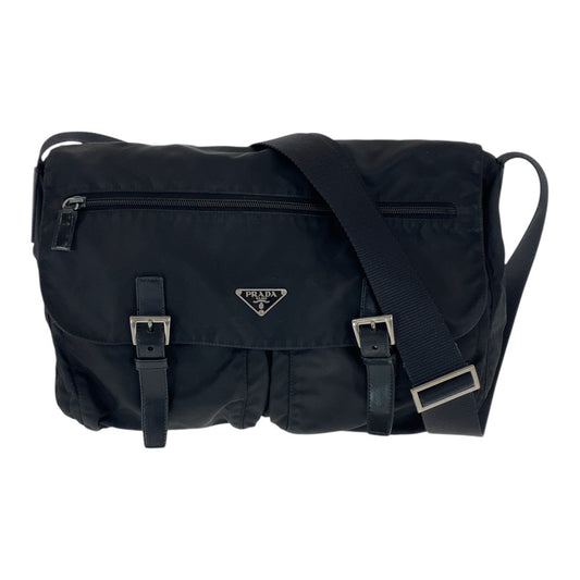 20796
PRADA プラダ テスート 三角ロゴプレート ブラック 黒 シルバー金具 ナイロン / レザー ショルダーバッグ メッセンジャーバッグ レディース ABP37