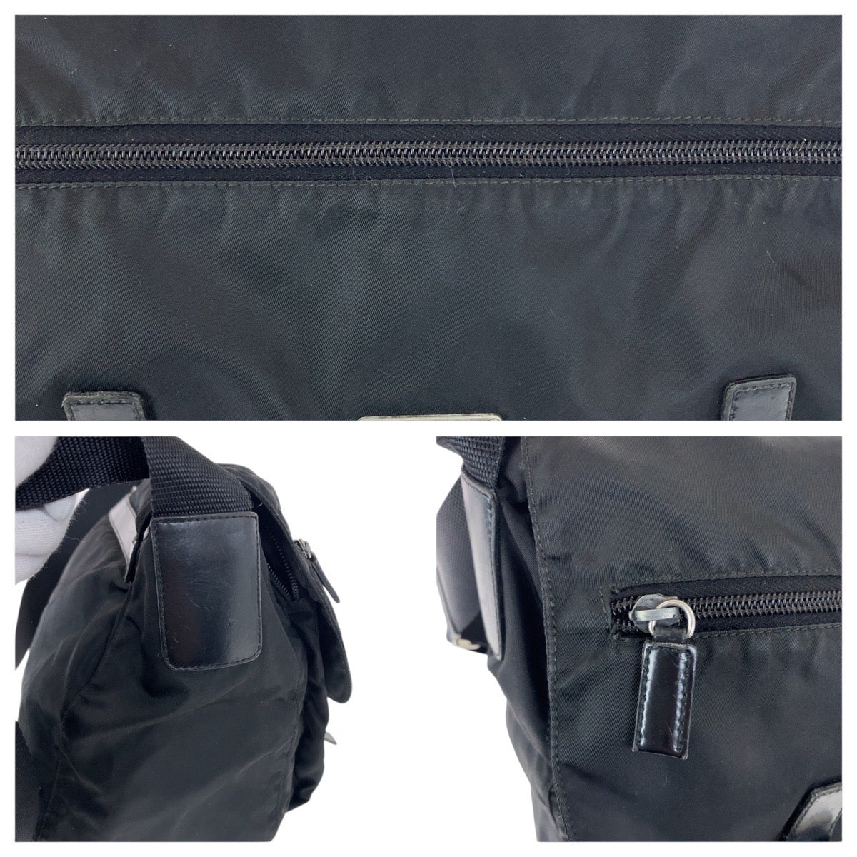 20796
PRADA プラダ テスート 三角ロゴプレート ブラック 黒 シルバー金具 ナイロン / レザー ショルダーバッグ メッセンジャーバッグ レディース ABP37