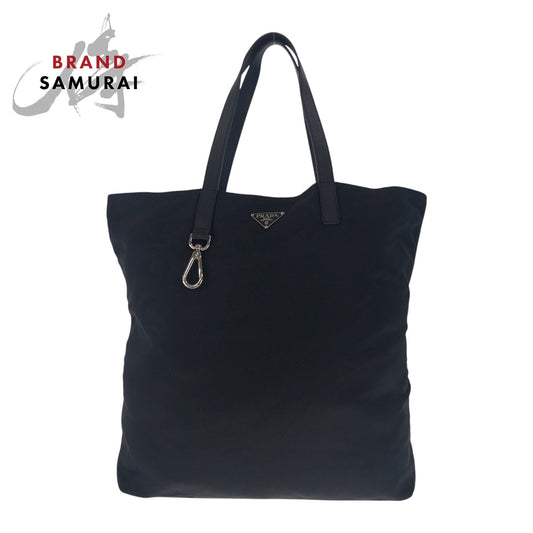 20807
PRADA プラダ テスート サフィアーノ 三角ロゴプレート ブラック 黒 シルバー金具 ナイロン / レザー トートバッグ ショルダーバッグ メンズ A56