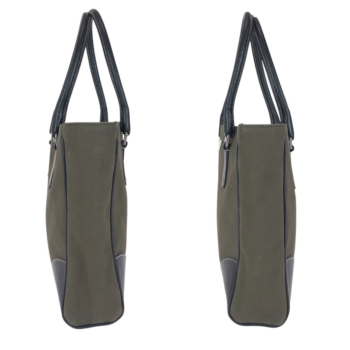 20809
PRADA プラダ 三角ロゴプレート カーキ ブラック シルバー金具 キャンバス / レザー トートバッグ ハンドバッグ レディース ABP28