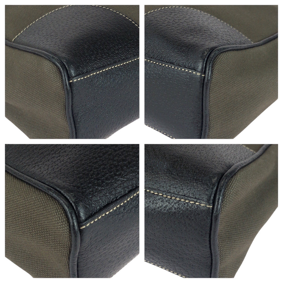 20809
PRADA プラダ 三角ロゴプレート カーキ ブラック シルバー金具 キャンバス / レザー トートバッグ ハンドバッグ レディース ABP28