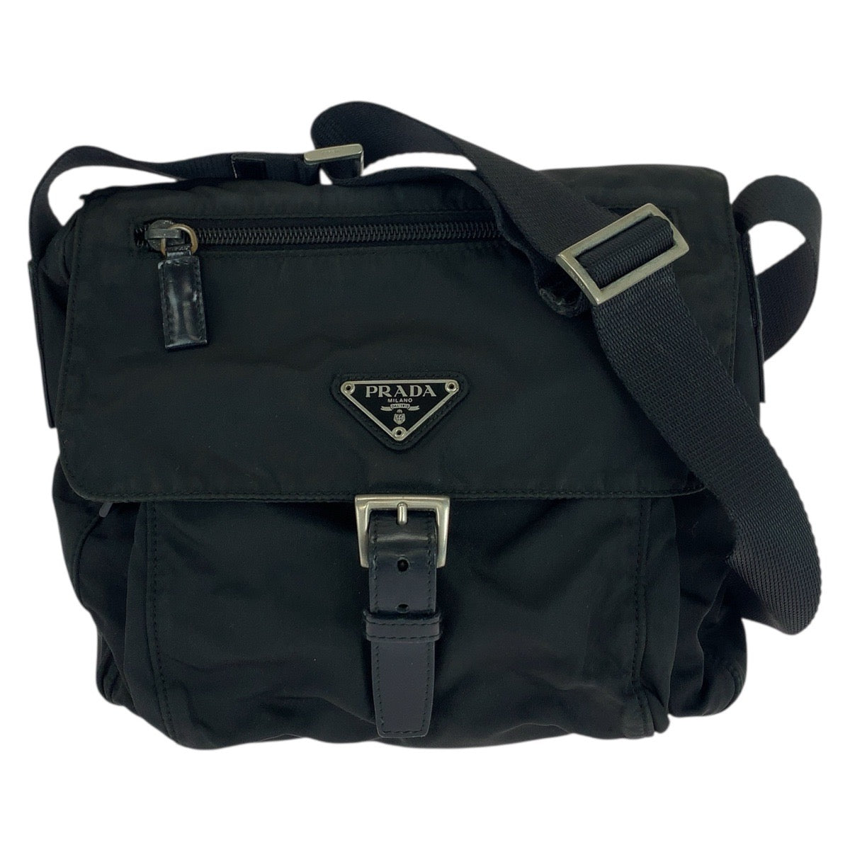 20811
PRADA プラダ テスート 三角ロゴプレート ブラック 黒 シルバー金具 ナイロン / レザー ショルダーバッグ メッセンジャーバッグ レディース AB30