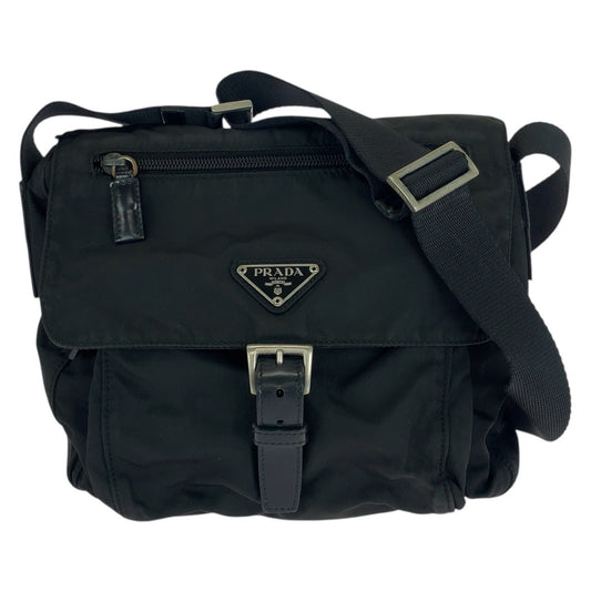 20811
PRADA プラダ テスート 三角ロゴプレート ブラック 黒 シルバー金具 ナイロン / レザー ショルダーバッグ メッセンジャーバッグ レディース AB30