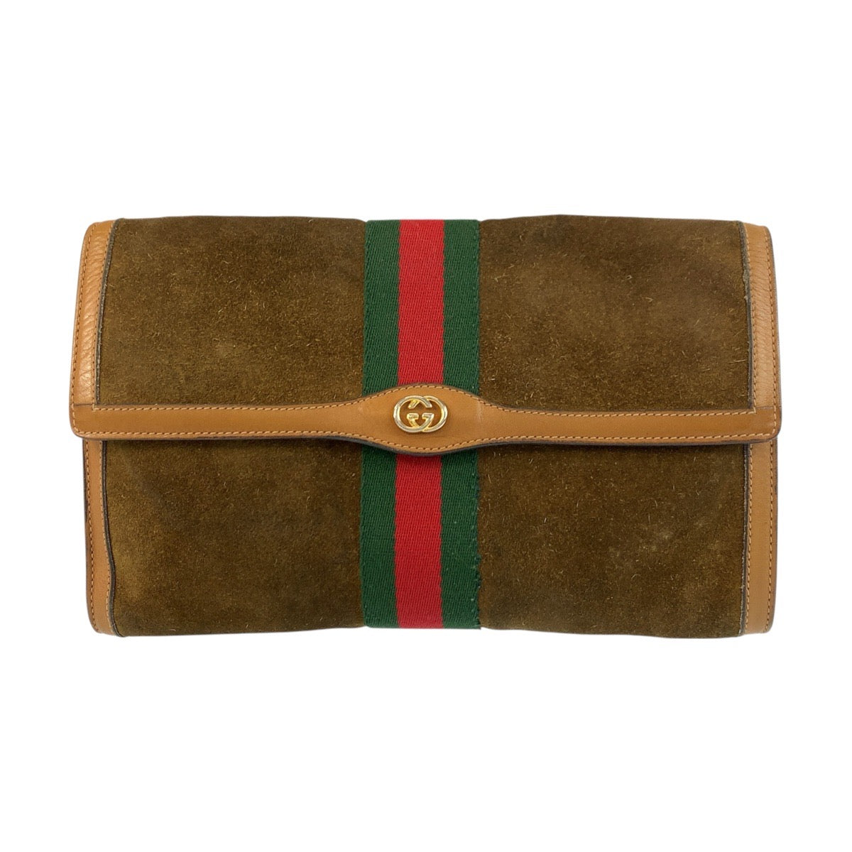 20812
GUCCI Sherry Line Brown Gold Hardware Suede / Leather Clutch Bag Second Bag Men's ABP21