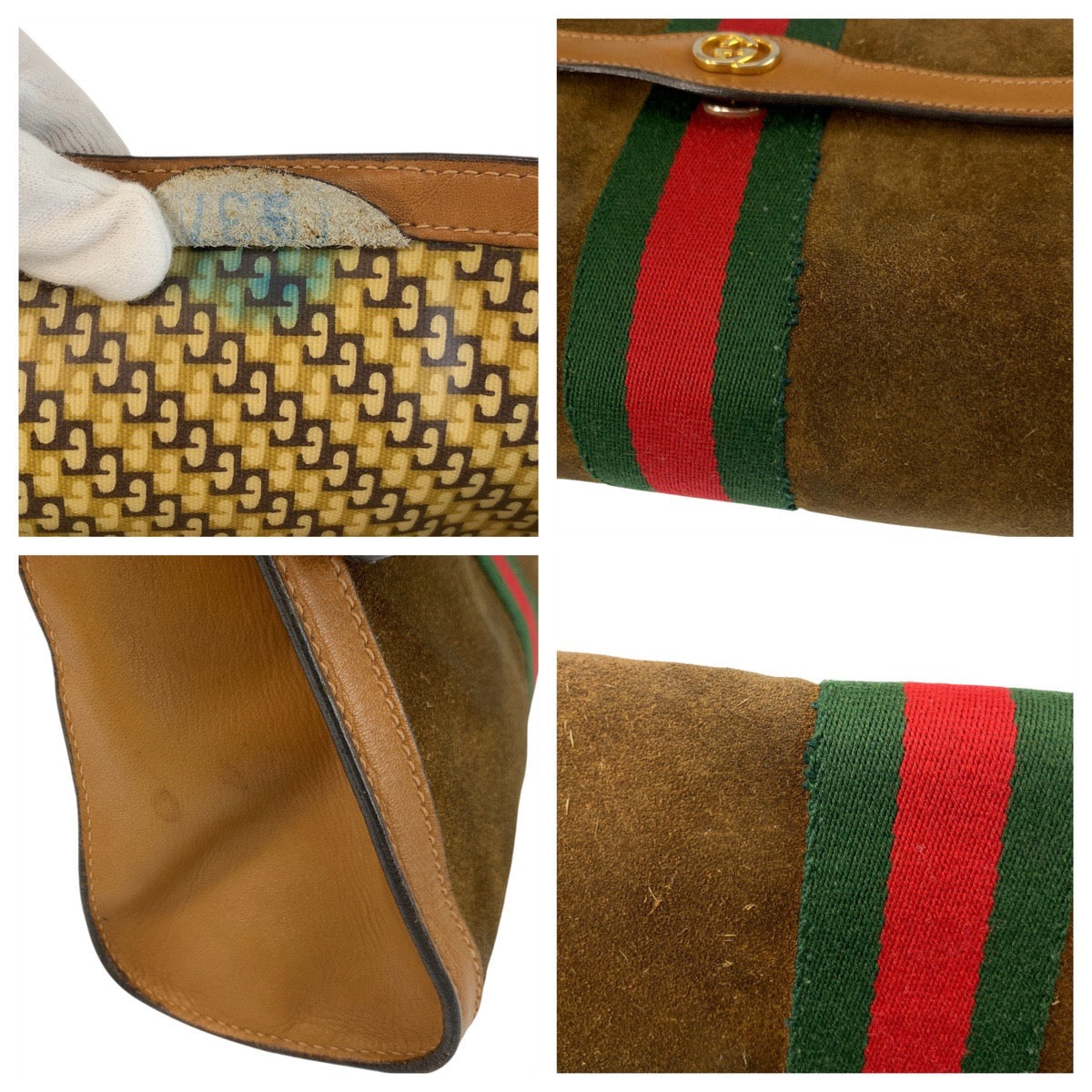 20812
GUCCI Sherry Line Brown Gold Hardware Suede / Leather Clutch Bag Second Bag Men's ABP21
