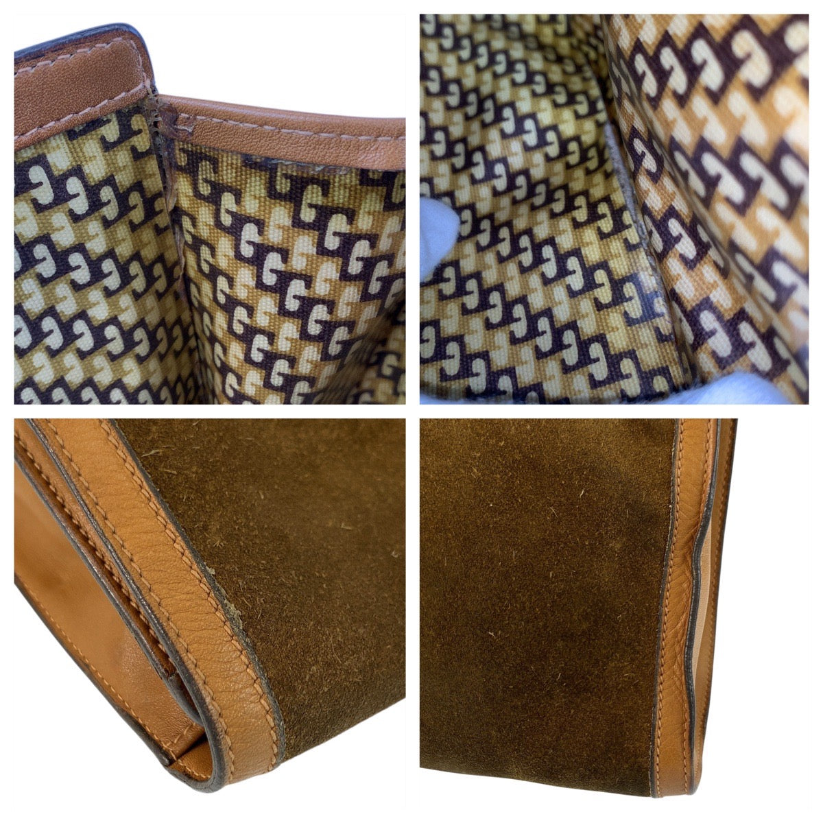 20812
GUCCI Sherry Line Brown Gold Hardware Suede / Leather Clutch Bag Second Bag Men's ABP21