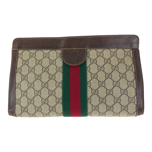 20813
GUCCI グッチ ヴィンテージ シェリーライン オールドグッチ ベージュ ブラウン GGスプリームキャンバス / レザー クラッチバッグ セカンドバッグ レディース B16
