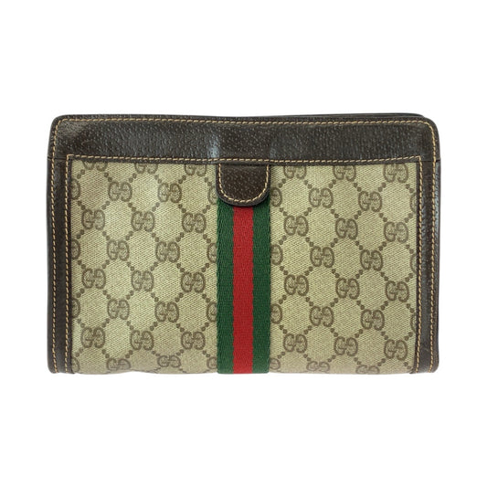 20814
GUCCI グッチ ヴィンテージ シェリーライン ベージュ ブラウン GGスプリームキャンバス / レザー 261 クラッチバッグ セカンドバッグ メンズ AB16