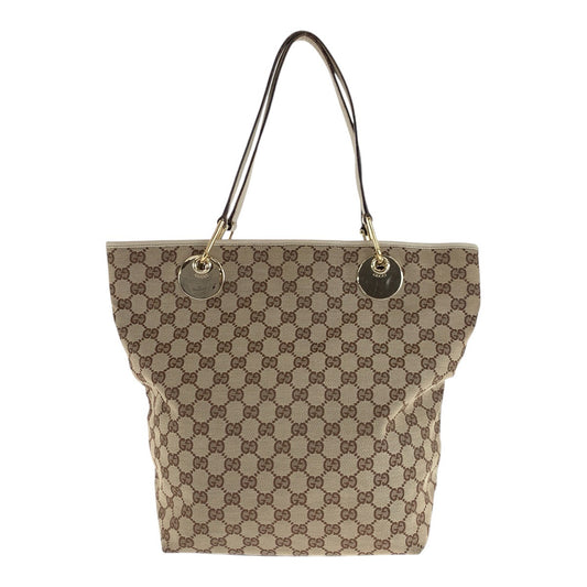 20815
GUCCI グッチ ベージュ ブラウン ゴールド金具 GGキャンバス / レザー 120836 トートバッグ ショルダーバッグ レディース AB30