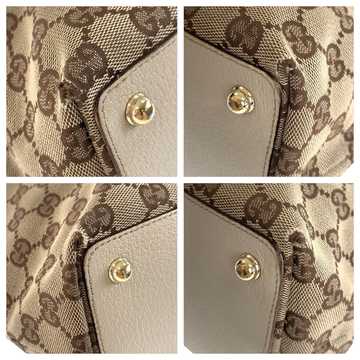 20815
GUCCI グッチ ベージュ ブラウン ゴールド金具 GGキャンバス / レザー 120836 トートバッグ ショルダーバッグ レディース AB30