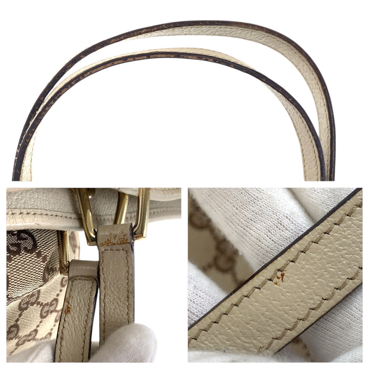 20815
GUCCI グッチ ベージュ ブラウン ゴールド金具 GGキャンバス / レザー 120836 トートバッグ ショルダーバッグ レディース AB30