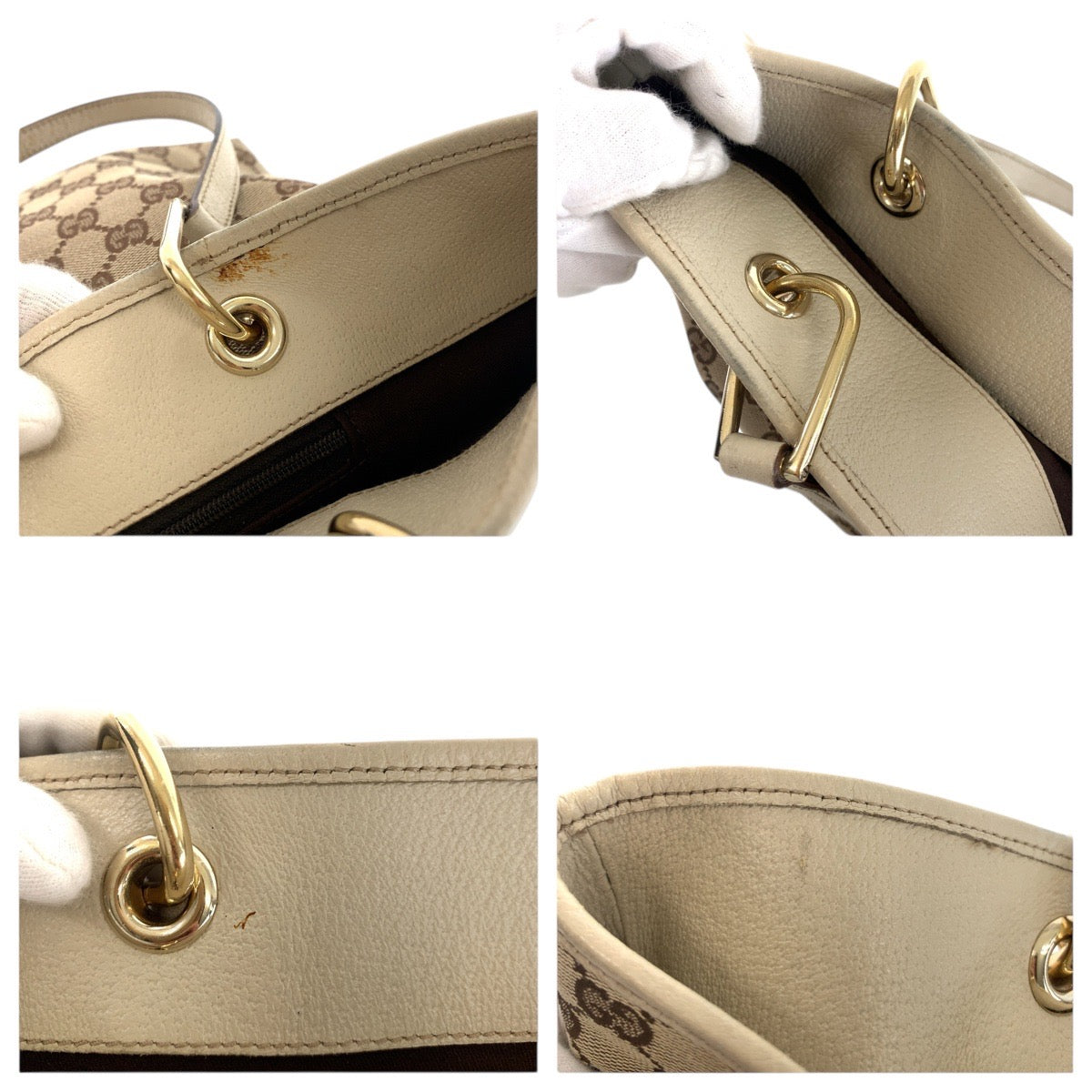 20815
GUCCI グッチ ベージュ ブラウン ゴールド金具 GGキャンバス / レザー 120836 トートバッグ ショルダーバッグ レディース AB30