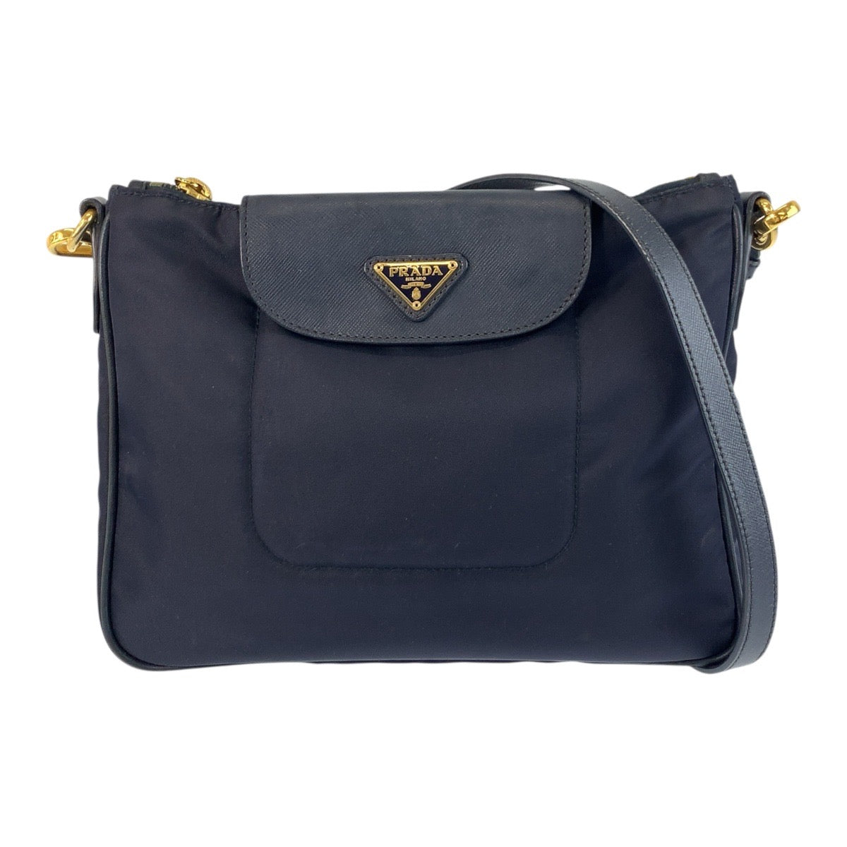 20816
PRADA プラダ テスート 三角ロゴプレート ネイビー ゴールド金具 ナイロン / レザー ショルダーバッグ ポシェット レディース AB42