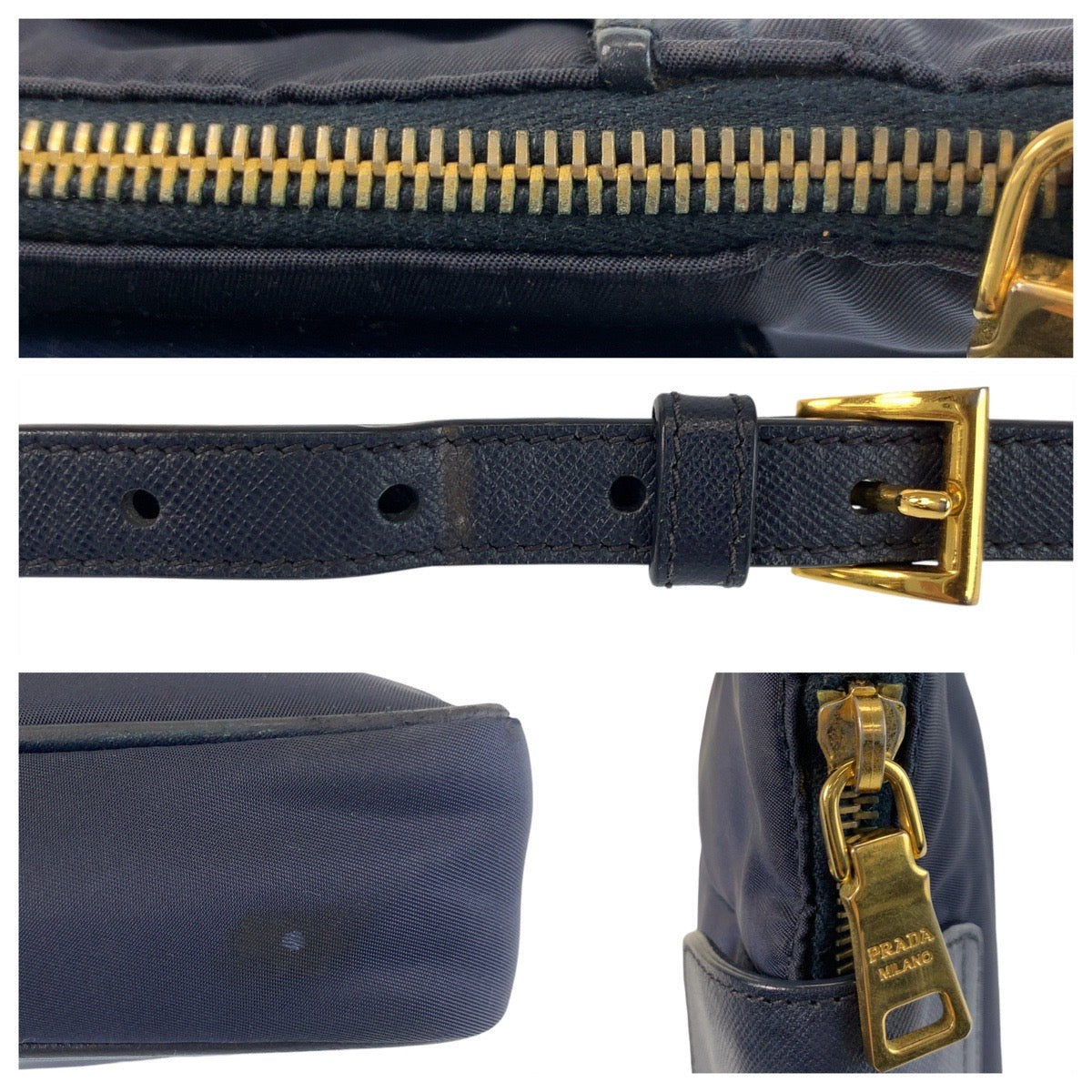 20816
PRADA プラダ テスート 三角ロゴプレート ネイビー ゴールド金具 ナイロン / レザー ショルダーバッグ ポシェット レディース AB42