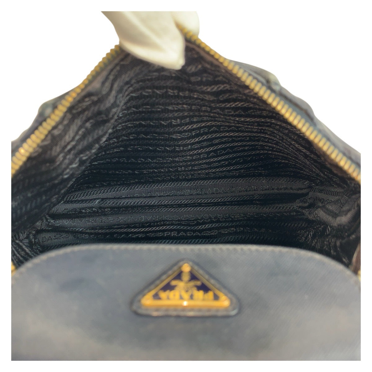 20816
PRADA プラダ テスート 三角ロゴプレート ネイビー ゴールド金具 ナイロン / レザー ショルダーバッグ ポシェット レディース AB42