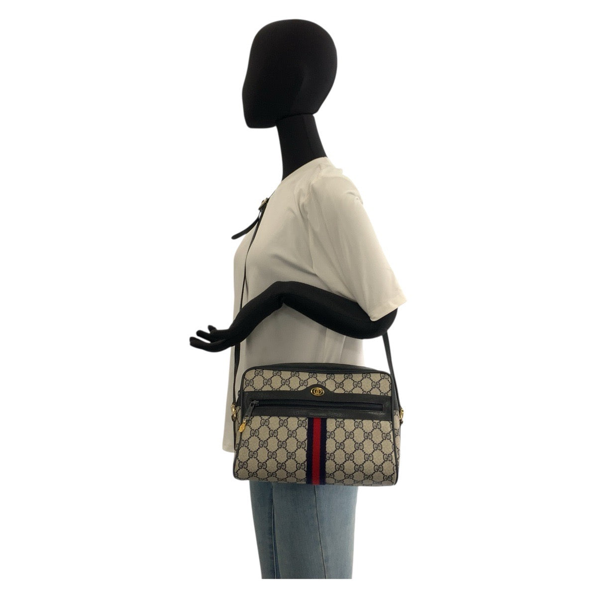 20817
GUCCI グッチ ヴィンテージ シェリーライン グレー ネイビー ゴールド金具 GGスプリームキャンバス / レザー 24 02 005 ショルダーバッグ ポシェット レディース ABP42