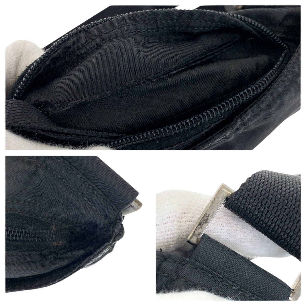 20820
PRADA プラダ テスート 三角ロゴプレート ブラック 黒 シルバー金具 ナイロン ショルダーバッグ ポシェット レディース AB28