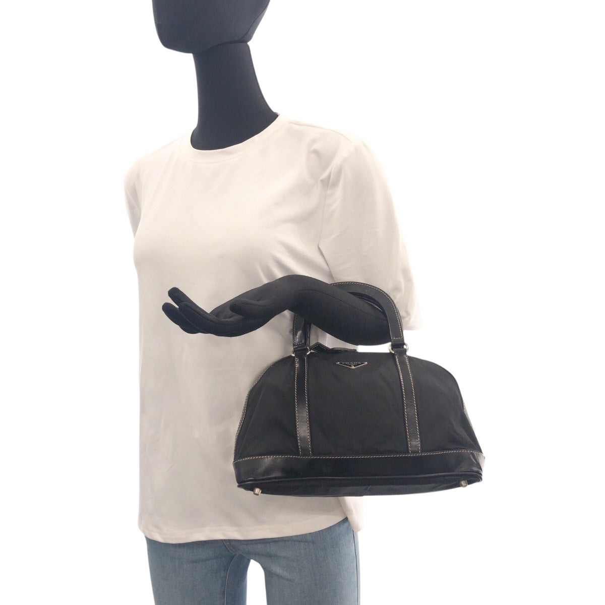 20825
PRADA プラダ テスート 三角ロゴプレート ブラック 黒 シルバー金具 ナイロン / レザー ハンドバッグ ミニボストンバッグ レディース AB31